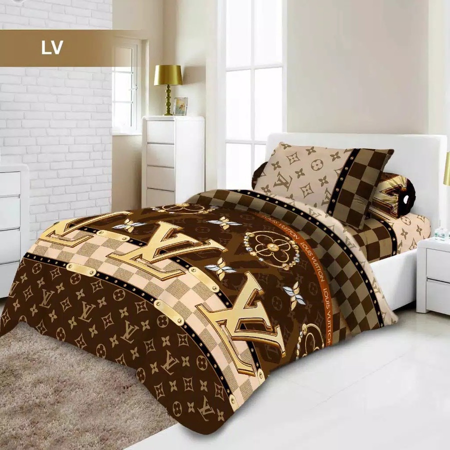 4in1 Full Set Bedcover + Sprei Vito 3D Single 120x200 Motif Lv Coklat Louis