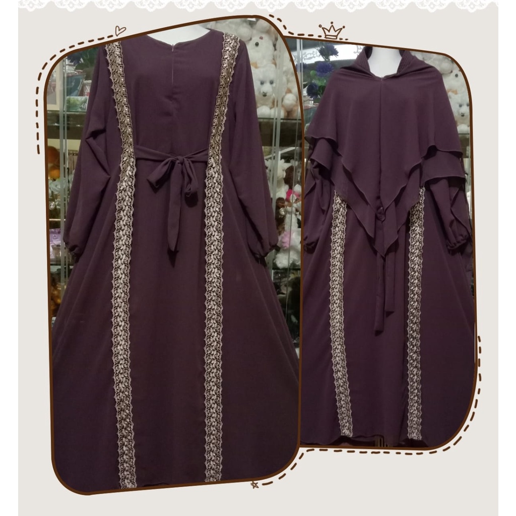 Gamis syar.i cerutti babydoll versi Abaya pariasi renda gold 2 garis lulus ful sampai bawah/gamis syari.i dewasa busui