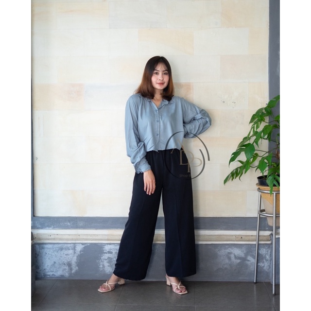 KEMEJA WANITA LENGAN PANJANG CROP OVERSIZE BASIC