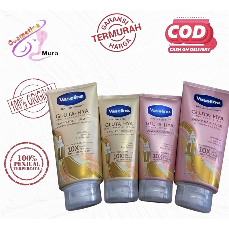 (READY Ori BPOM) Vaseline healthy bright gluta-hya serum burst lotion - vaseline hya gluta body serum || vaseline gluta hya night 330 ml || vaseline gluta hya