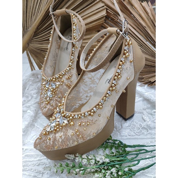 sepatu pesta wedding wanita rasly nude tali 12cm tahu