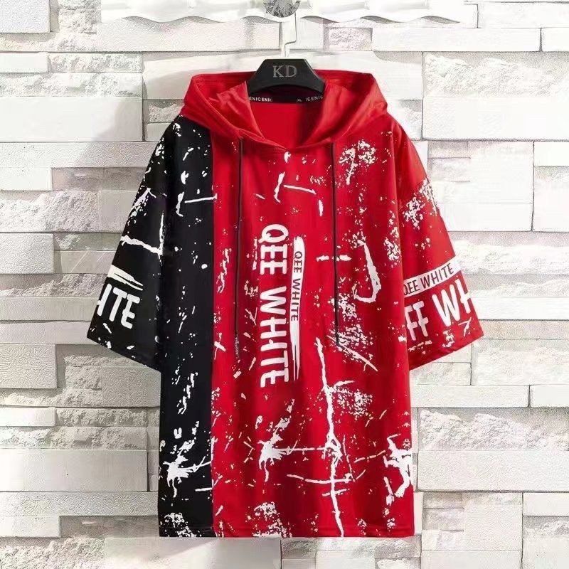 SWEATER HOODIE OVERSIZE PRIA QEE LENGAN PENDEK KOMBINASI HODIE COWOK KEKINIAN