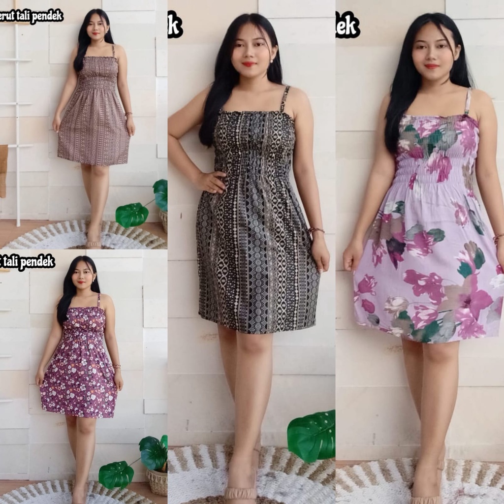 Dress Kerut Tali Kemben Bali Rayon Adem Fashion Wanita Terbaru Kekinian Viral Daster Bali Midi Kerut Dada