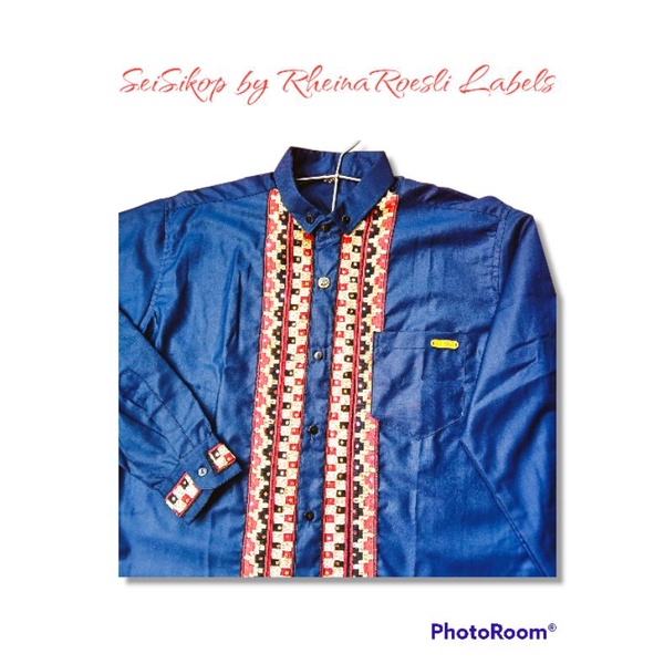 Kemeja Pria Biru Dongker Lengan panjang Tapis Lampung