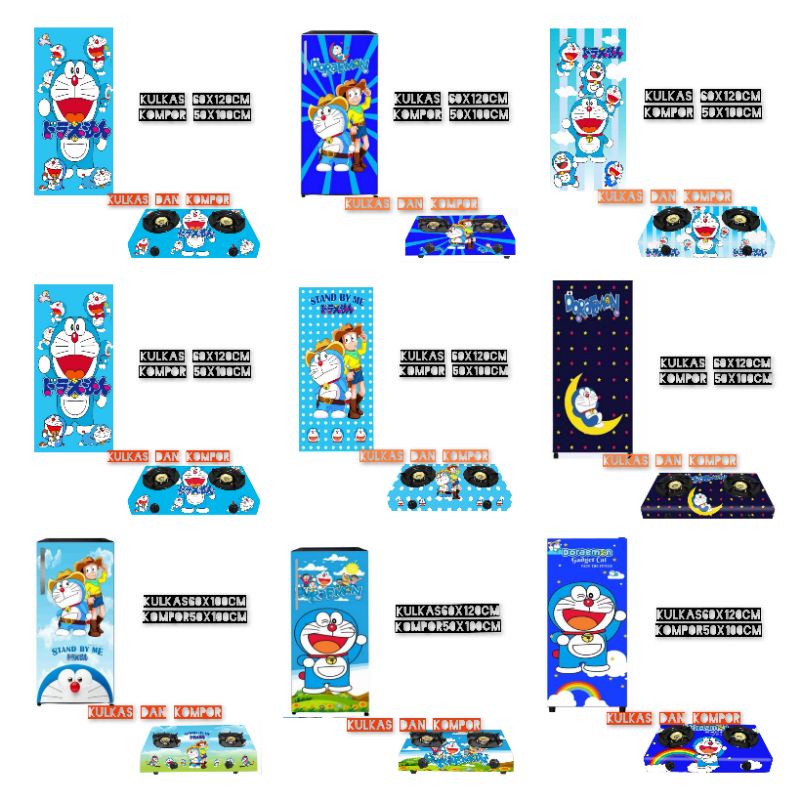 STIKER KULKAS 1 PINTU DAN KOMPOR GAS 2 TUNGKU DORAEMON BIRU MUDA