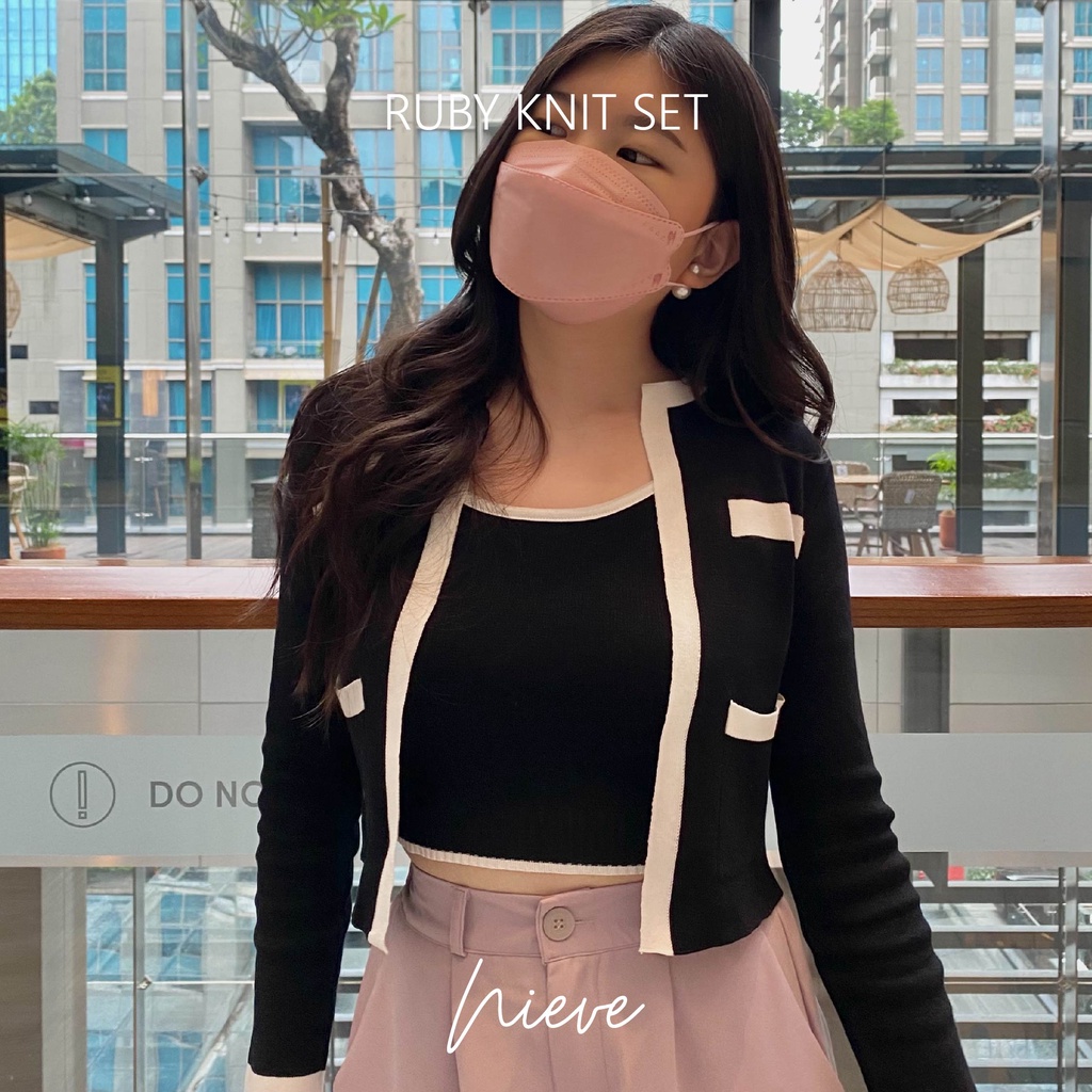RUBY KNIT SET | NIEVE WEARS - SET CARDIGAN DAN CAMISOLE TANK TOP RAJUT KOREA