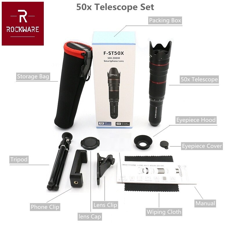 ROCKWARE F-ST50X 50X Zoom Smartphone Telephoto Lens HD Image Lensa HP