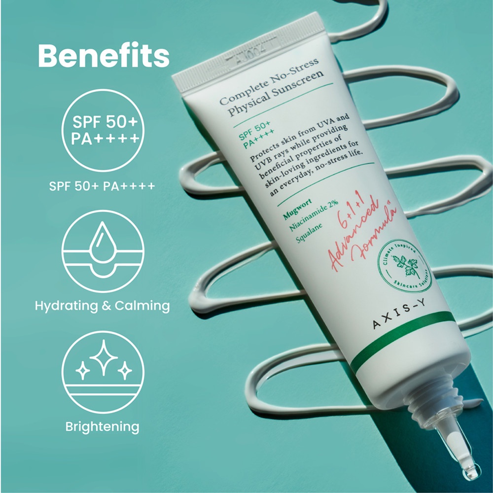 AXIS-Y Sunscreen Complete No-Stress Physical Whitening Sunscreen SPF50+PA++++ Isolasi Tabir Surya Pemutih Untuk Kulit Sensitif 50ml Korea Asli [Bisa COD]