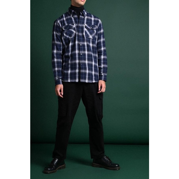 KEMEJA PREPP STUDIO ULTIMATE DOUBLE POCKET FLANNEL NAVY WHITE - S