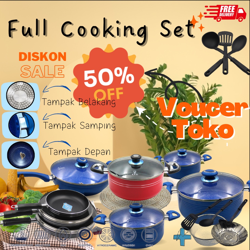 Set Wajan / Super Pan Set Beige Panci  Anti Lengket Marble