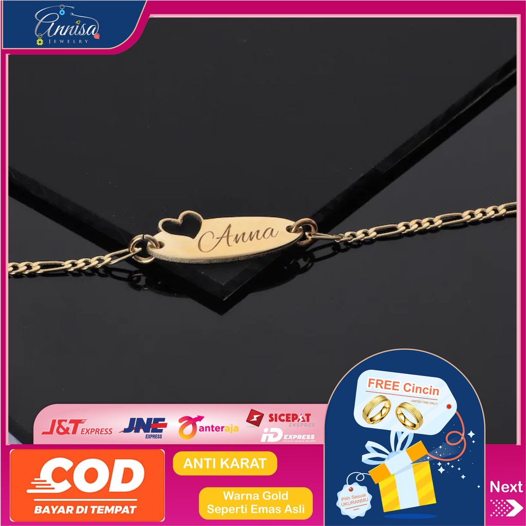 Gelang Nama Titanium Model Plat Love Terbaru Free Cincin