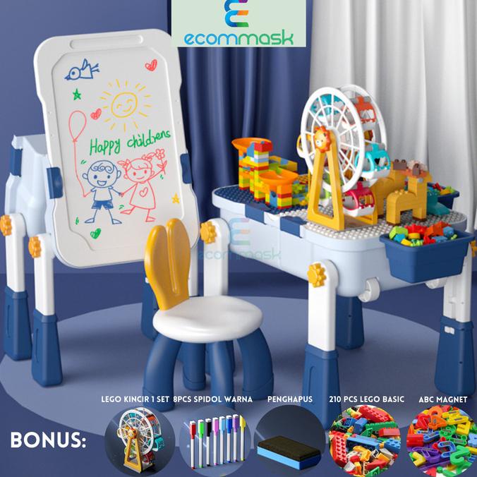 Set Meja Belajar Mainan Lego / Meja+kursi Papan Lego Anak Multifungsi stock ada