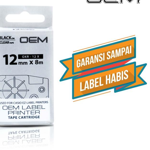 OEM TAPE EZ LABEL CASIO 12MM BLACK INK CLEAR (OXR-12X)