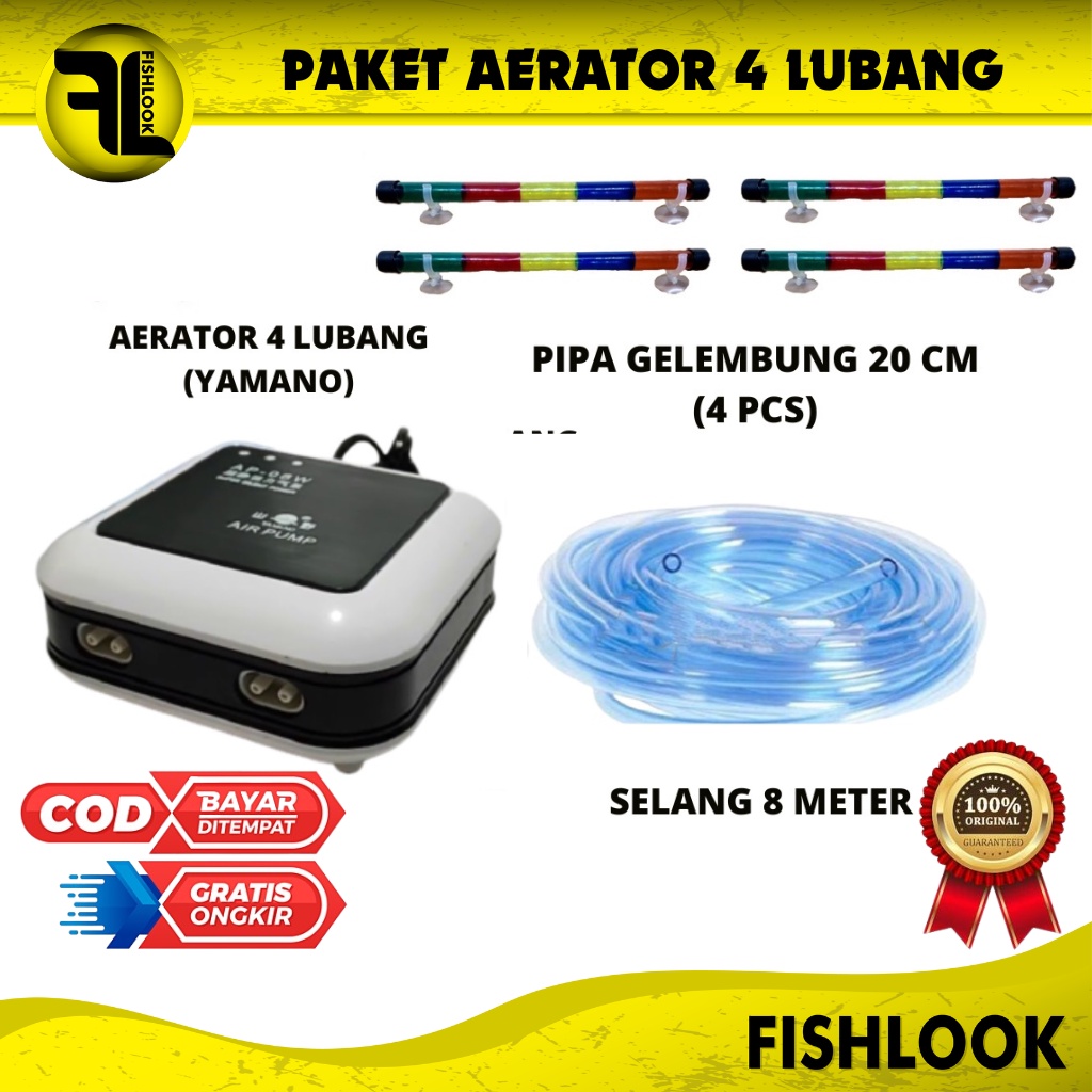 Paket Lengkap Aerator 4 Lubang Pipa Gelembung Udara Aquascape Aquarium