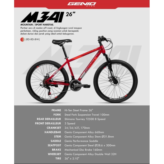 Sepeda Gunung 24 26 MTB Genio M341
