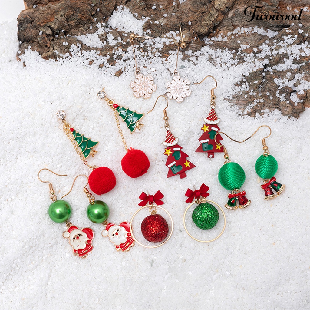 1 Pasang Anting Kait Warna-Warni Desain Snowman Tahan Lama Untuk Natal