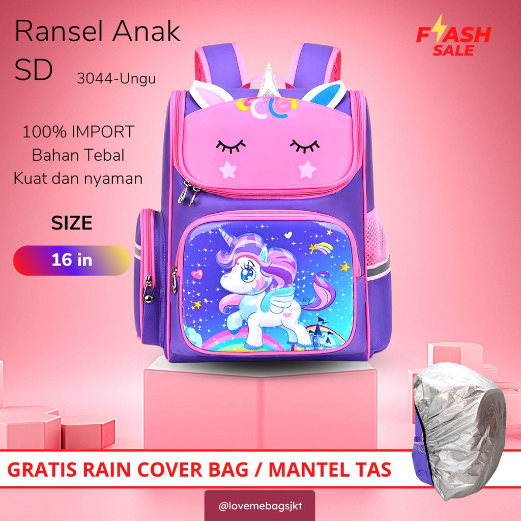 LMB Tas Anak Sekolah Perempuan SD Import Unicorn Karakter Lucu Bahan Nilon Premium Kuat dan Tebal Nyaman Dipakai