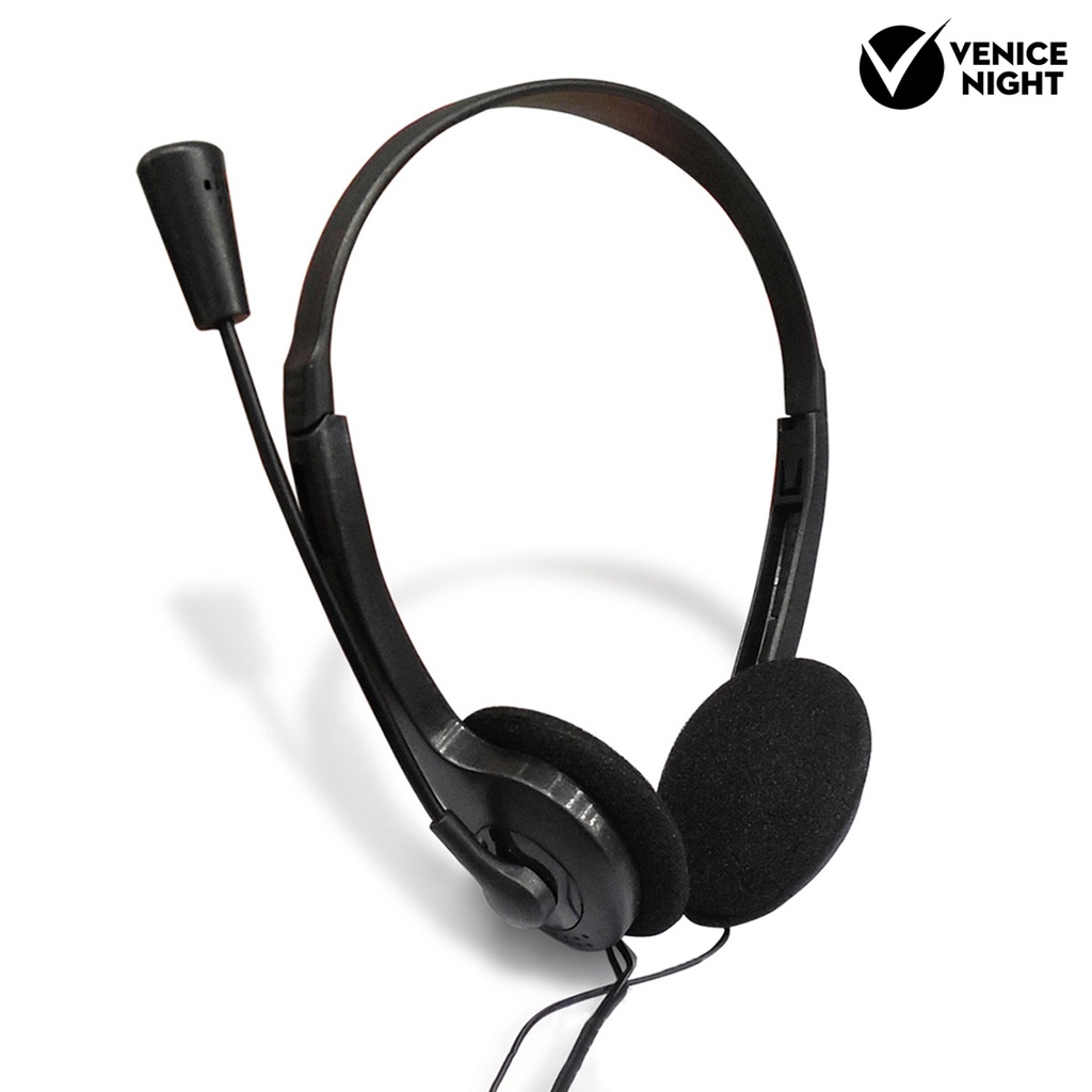 (VNEP) (Berkabel) Headphone Universal dengan Mic Plastic 3.5mm Over-ear Stereo Headset untuk Rumah