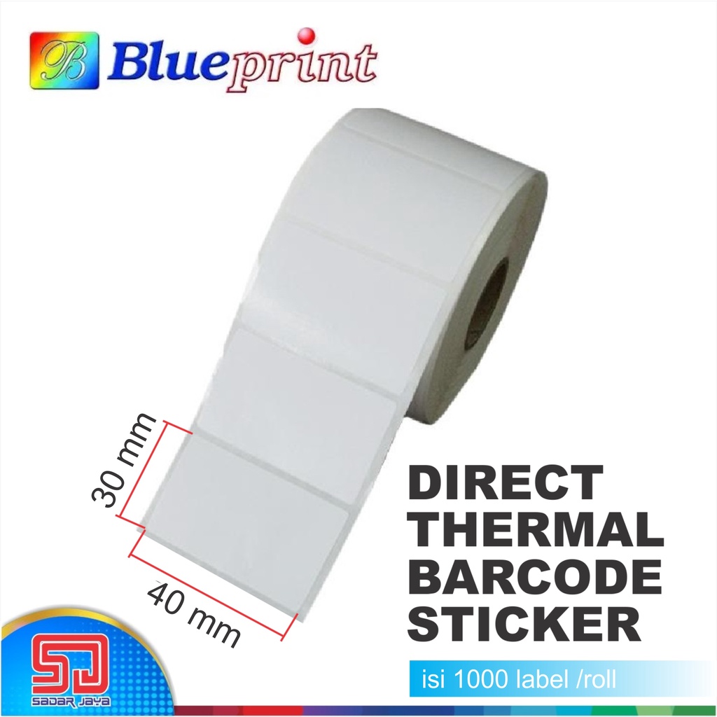 Blueprint Direct Thermal Sticker 40 x 30 mm Stiker Label 40x30 Barcode Harga