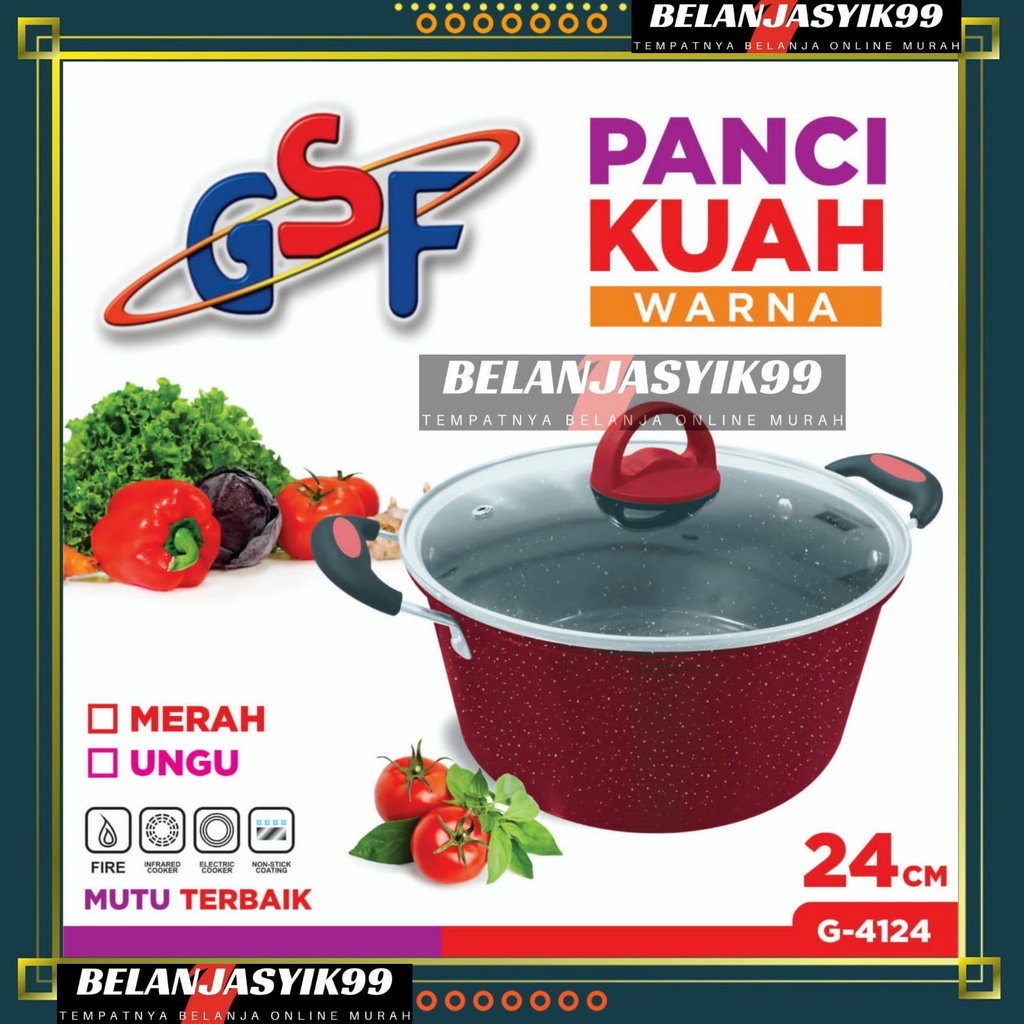 PANCI KUAH WARNA 24CM GSF G-4124 / PANCI KUWAH WARNA 24CM GSF G-4124 / PANCI TUTUP KACA 24CM GSF G-4