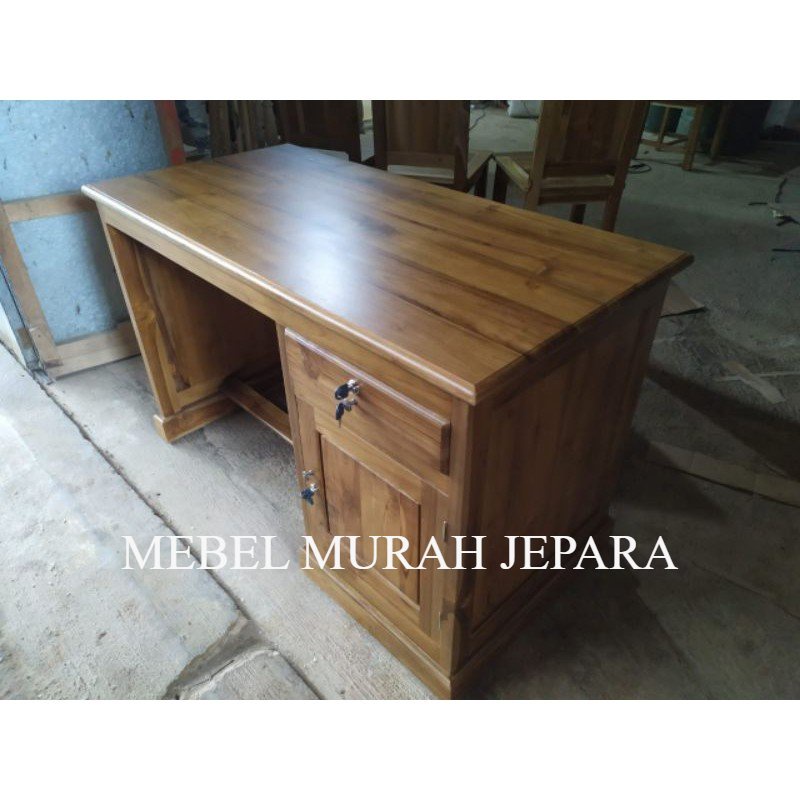 MEBEL meja setengah biro (meja kantor, meja tulis, meja kerja) jati MURAH