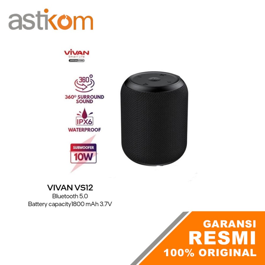 Speaker Vivan VS12 Black Bluetooth Waterproof IPX6