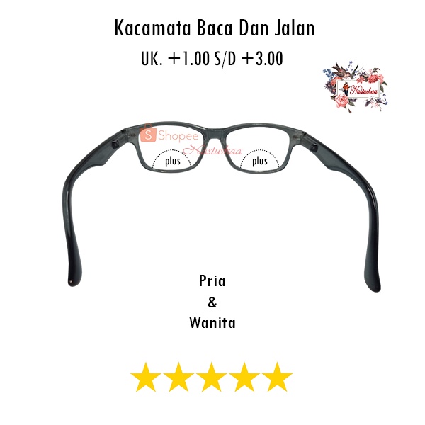 Kacamata Baca dan Jalan Uk. +1.00 s/d +3.00 Frame Kotak Abu Transparan Kaca Mata 2 Fungsi Pria Wanita Tanpa Kotak Kacamata