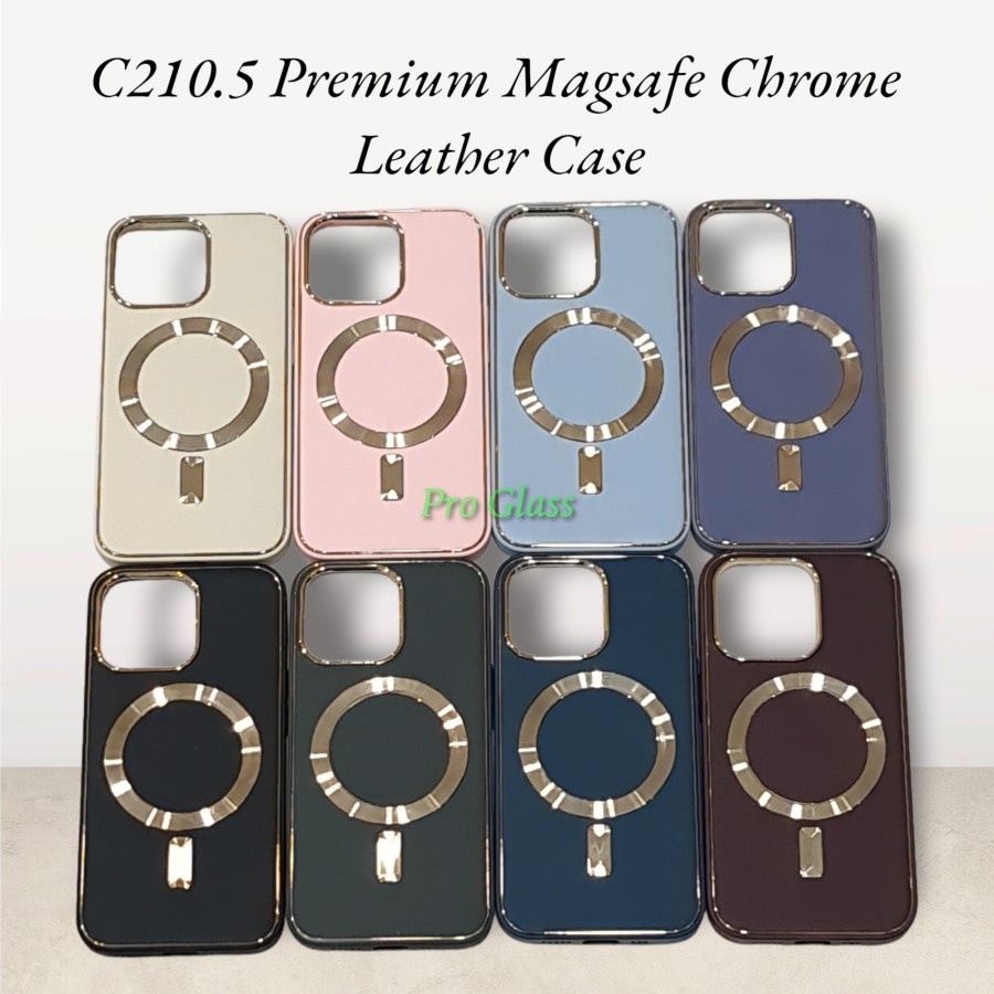 C210.5 Iphone 11 11 PRO 11 PRO MAX 12 12 PRO 12 PRO MAX 13 13 PRO 13 PRO MAX 14 14 PLUS 14 PRO 14 PRO MAX Magsafe Chrome Plated Leather Case