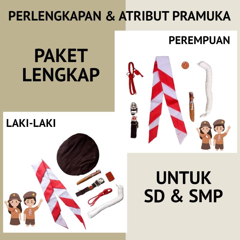 perlengkapan dan atribut pramuka laki dan perempuan untuk sd, smp