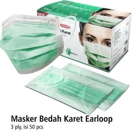 Masker medis onemed 1 karton 3 ply earloop t-mustachemenstuff dijamin