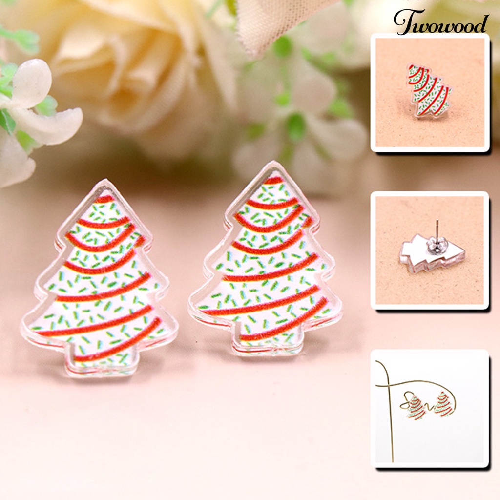 1 Pasang Anting Stud Mini Bentuk Pohon Natal Bahan Akrilik Hypoallergenic Untuk Wanita