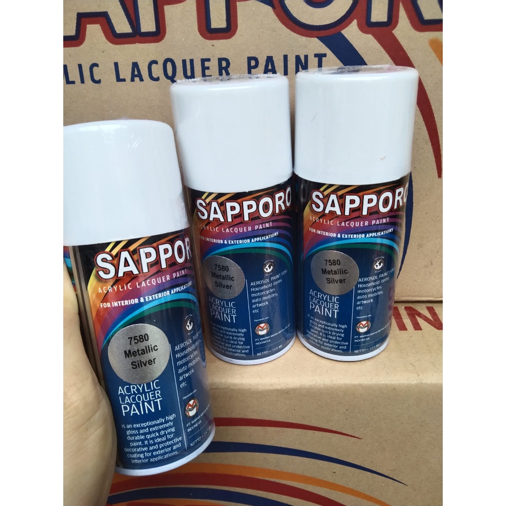 saporo acrylic lacquer paint pilok pilox cat spray sapporo 150ml saporo 7580 metallic silver 150ml