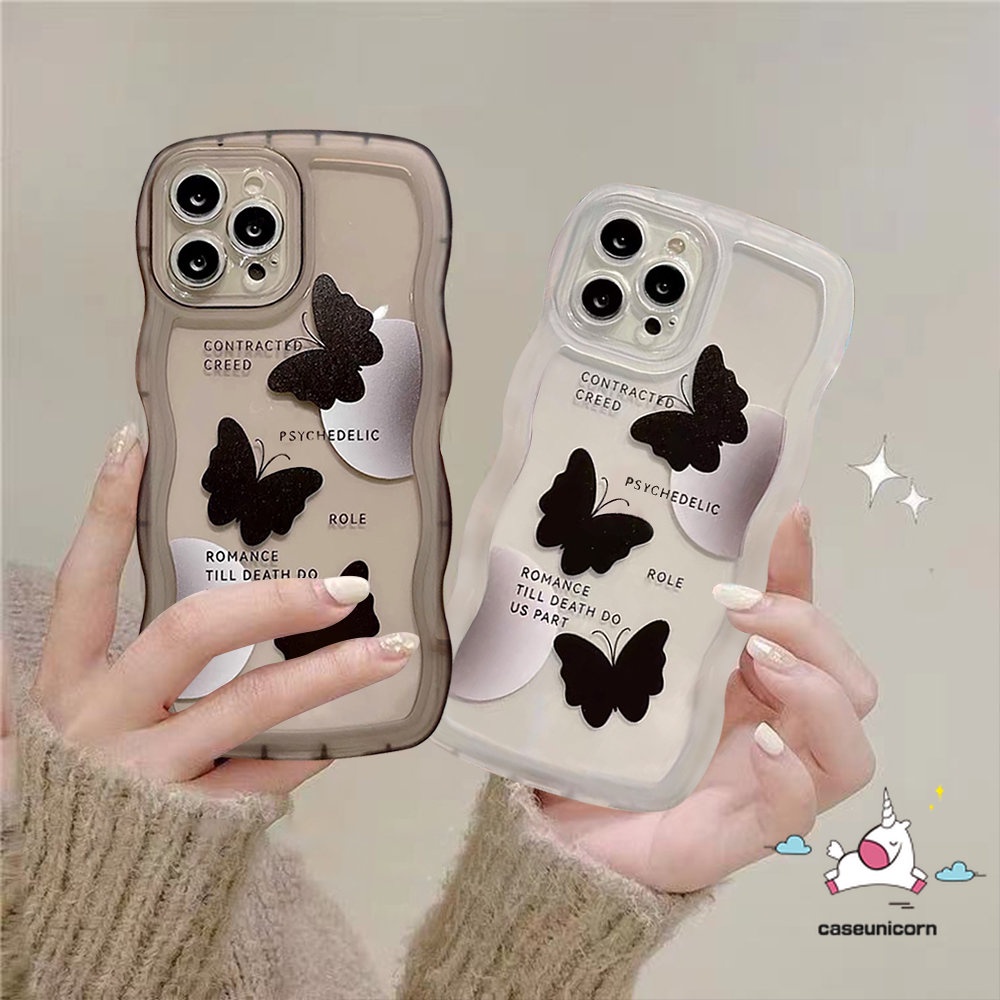 Casing Oppo A15 A57 A78 A17 A55 A16 A58 A17K A74 A54 A96 A95 A16K A1k A77s A3s A72 A5 A9 A76 A12E A77 A12 A7 A16s A5s Reno8 8T 7Z 8Z 7 6 A53 Wavy Edge Black Butterfly Sarung Soft Case