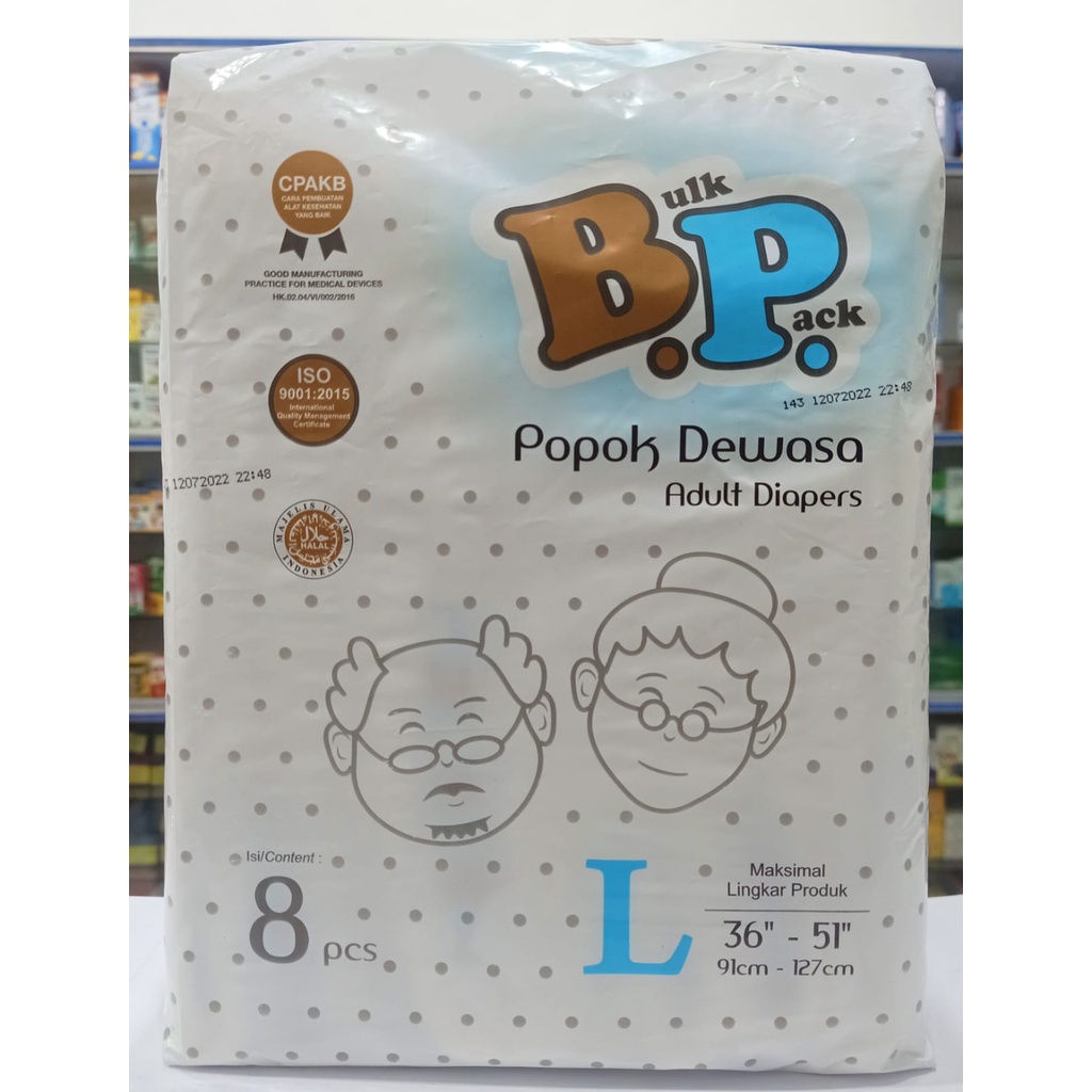 Popok Dewasa BP Bulk Pack Perekat Ukuran L 8 Pcs