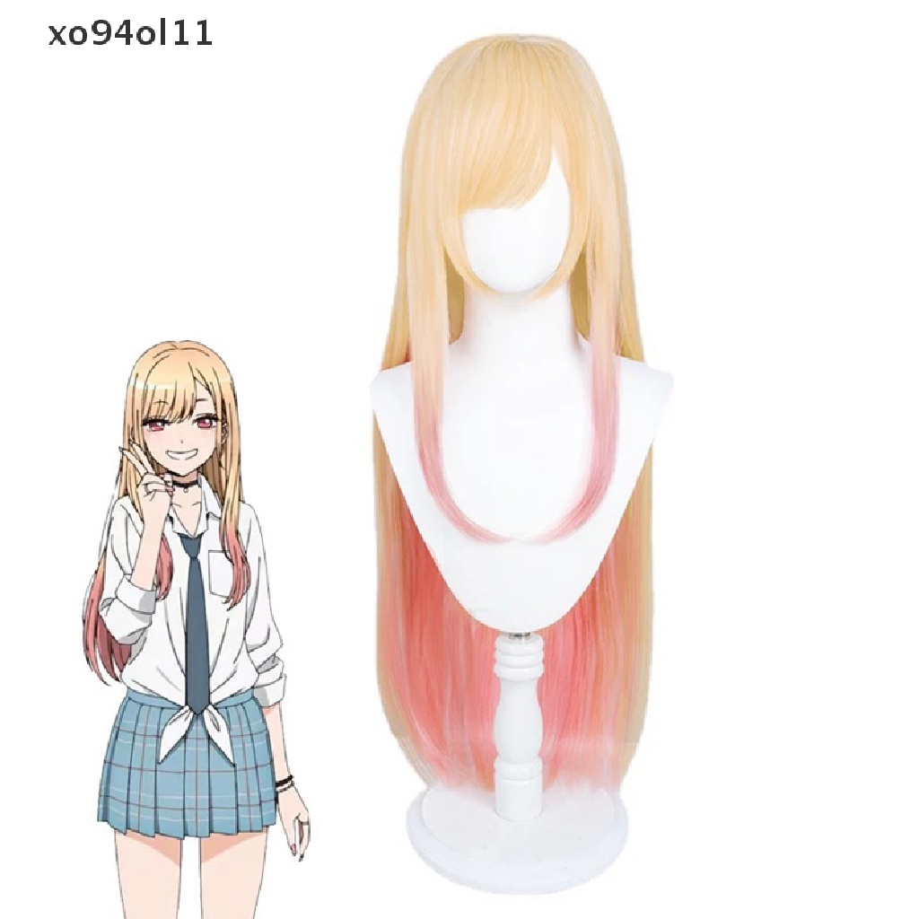 Rambut Palsu Cosplay Model Panjang 80cm Warna Gradasi Pink Kuning Tahan Panas