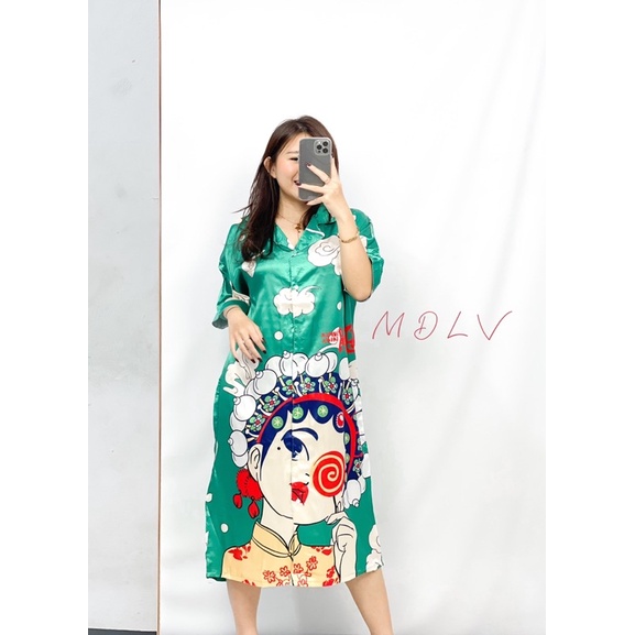 MDLV ~ 0413# CNY Opera Daster Pajamas Dress Satin Import