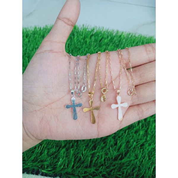 Kalung balok mini / kalung mini paperclip + liontin salib polos / kalung perak asli silver 925 lapis emas/ kalung fashion wanita terbaru