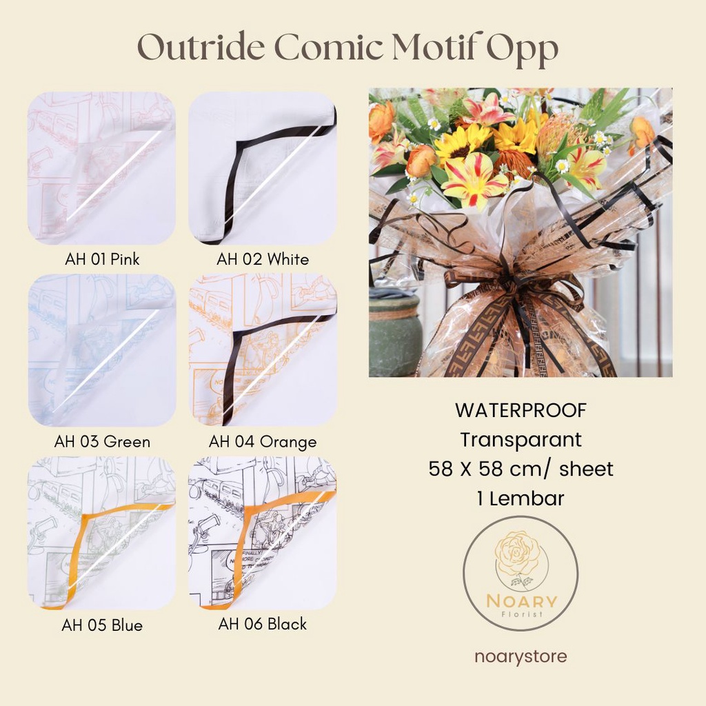 Autride Comic Motif Opp Kertas Bunga Wrapping Cellophane Paperwrap Buket Bunga Bungkusan Bunga / Flower Wrapping / Cellophane / Wrap / Kertas Bunga / Kertas Kado / Flower Paper / Kertas Grosir / Kertas Import / Kertas Cellophane / Florist / Buket Bunga