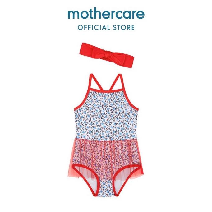 Mothercare Red Floral Swimsuit With Headband - Baju Renang Bayi