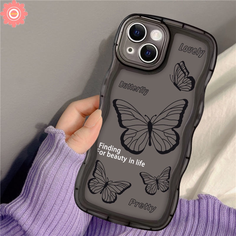 Soft Case TPU Anti Jatuh Motif Kupu-Kupu Hitam Untuk iPhone 7Plus 11 14 13 12 Pro Max XR 6 6s 8 7 14 Plus X XS Max SE 2020