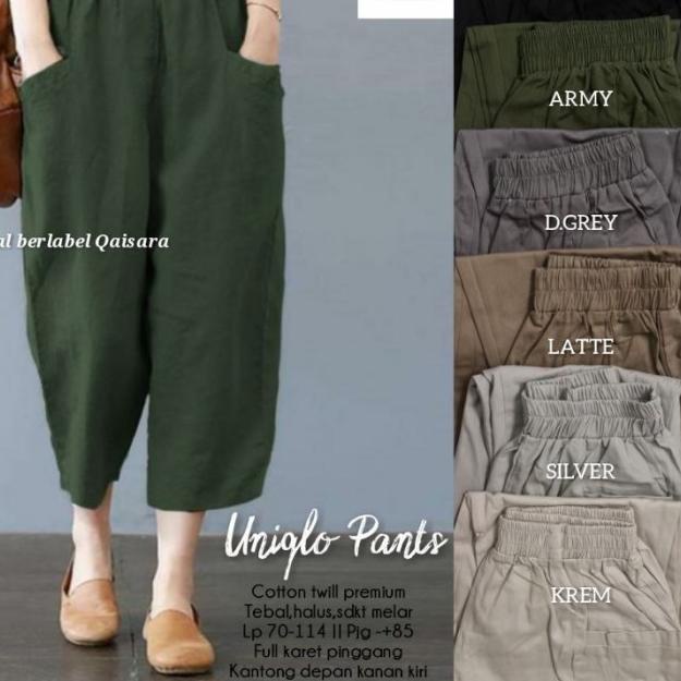 QAISARA UNIQLO PANTS CELANA JUMBO BAHAN KATUN TWILL HQ MELAR / PREMIUM - Hitam