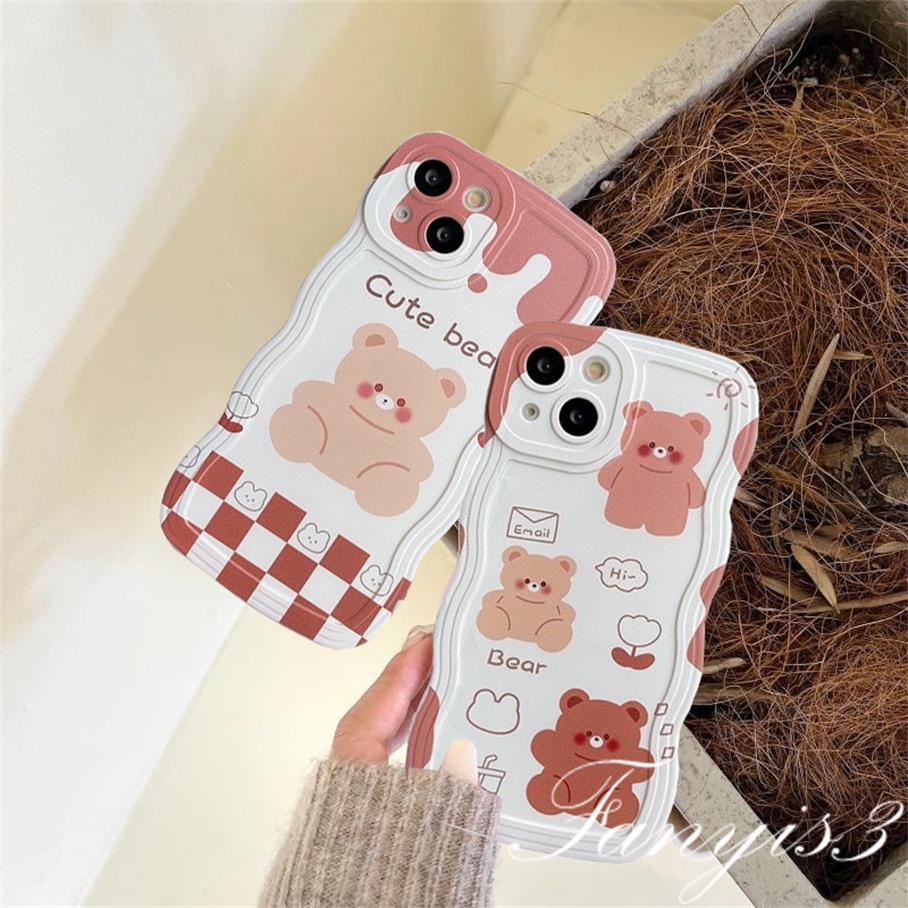 Redmi 12C A1 10C 10A 10 9 9A 9C 9T Note 11 Pro+ 11s 11 10s 10 9s 9 8 Pro Poco X4Pro X3 Pro X3NFC M4 Mi 11 Lite 10TPro Cute Bear Wave Frame Phone Case TPU Soft Cover Casing TPU Motif Beruang