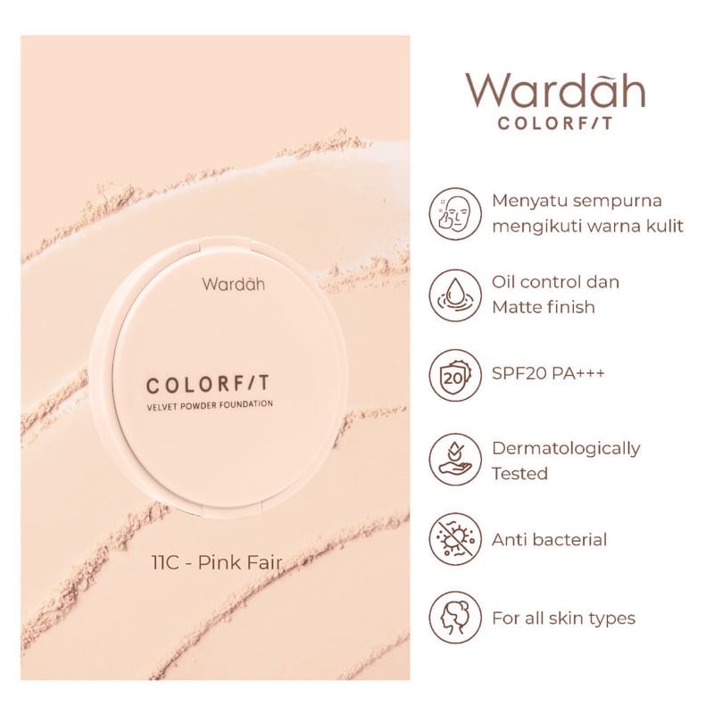 WARDAH COLORFIT COMPACT POWDER VELVET FOUNDATION SPF20 BEDAK PADAT