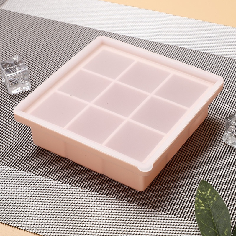 Mary 1pak Ice Cube Tray Silicone Nampan Es Dengan Tutup Grade Cetakan Es Batu Cetakan 9-Grid Mudah Dilepaskan Cetakan Es Batu