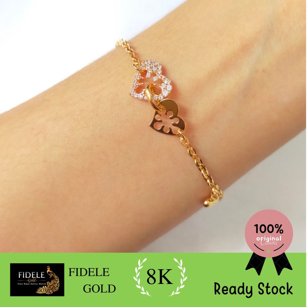 Gelang hati double love gelang hati love variasi gelang emas ringan gelang emas kadar muda