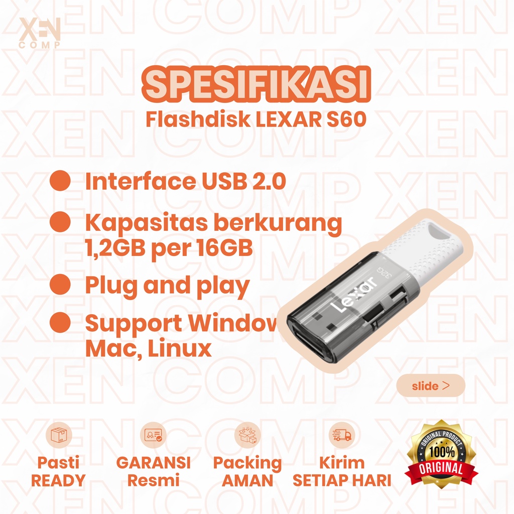 Flash Disk / Flashdisk 16GB / 32GB / 64GB Lexar Jumpdrive S60