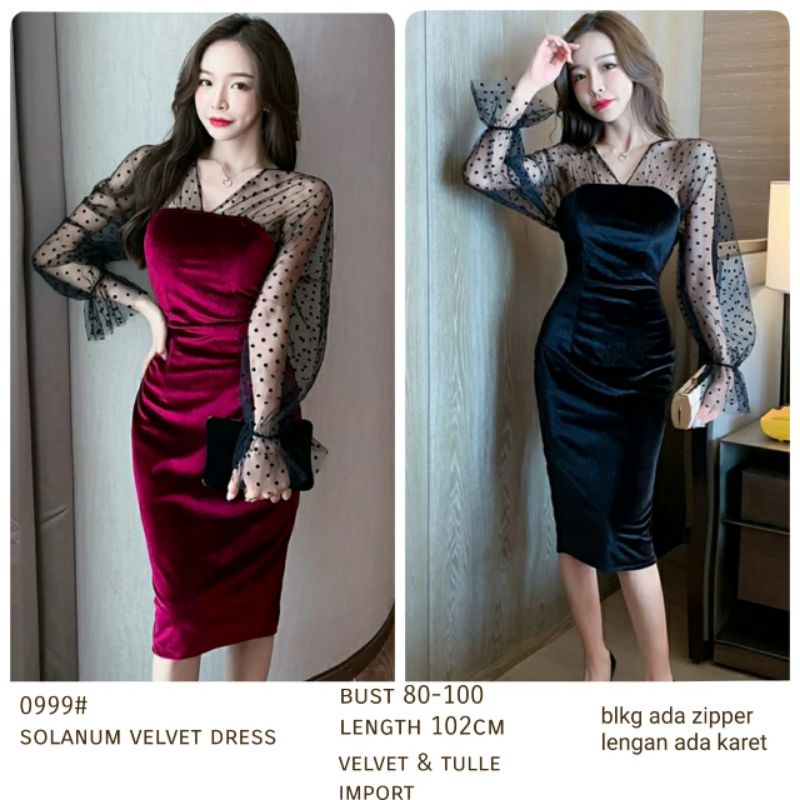 MDLV ~  0999# CNY Solanum Velvet Dress Bludru Import