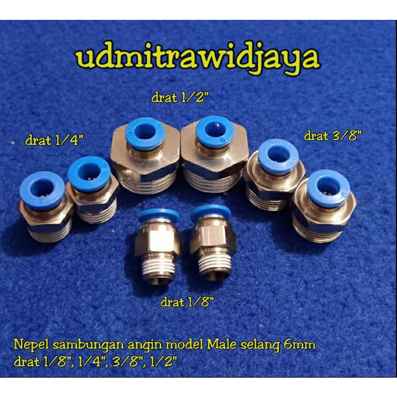 Fitting pneumatic  / sambungan selang angin 6mm Model Male Lurus drat 1/8  , 1/4 , 3/8 , 1/2  sambungan selang klakson model lurus SPC nepel angin type XPC dratt nepel angin air nepel angin truk fuso double kabin nepel kompresor spc 06-01