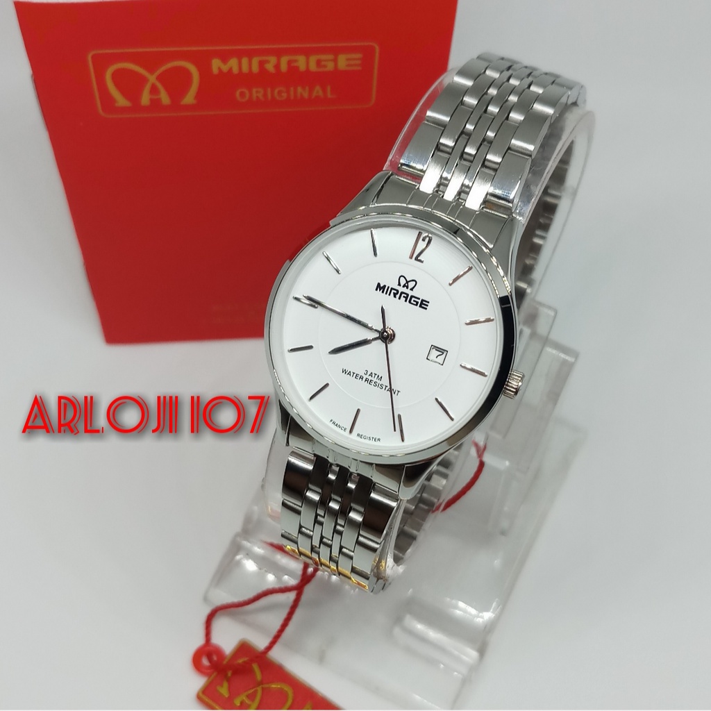 Mirage Original Jam Tangan Analog Wanita Casual Formal BRP-L 8647 Silver Plat Putih Tipis Anti Karat