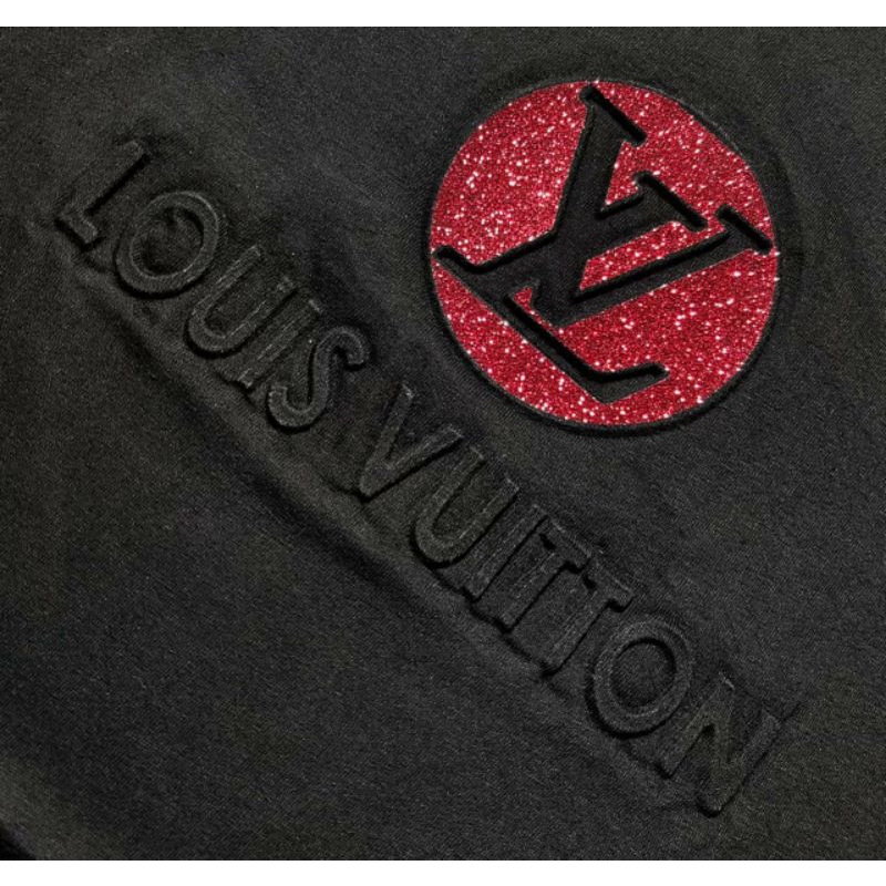 Kaos tshirt lv glitter logo timbul / kaos distro m.l.xl